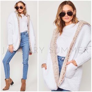 ❄️REVERSIBLE WHITE TAN SHERPA CARDIGAN COAT